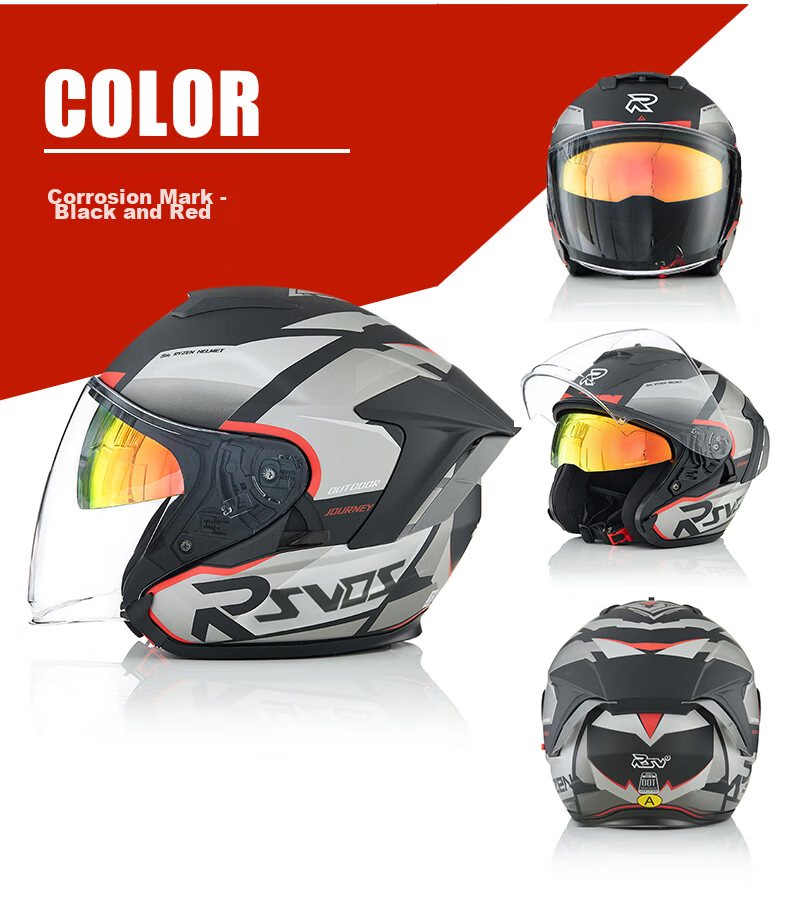 RSV Motorcycle Helmet 3C Certified Unisex Four-Season Half Helmet Dual Visor Windproof Electric Bike Bluetooth Earphones 3XL 22