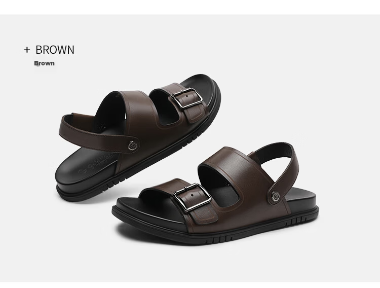 Goldlion Summer New Men's Casual Beach Shoes, Two-Way Wear Trendy Outdoor Sandals G542620032CCF, Brown, Size 38 14