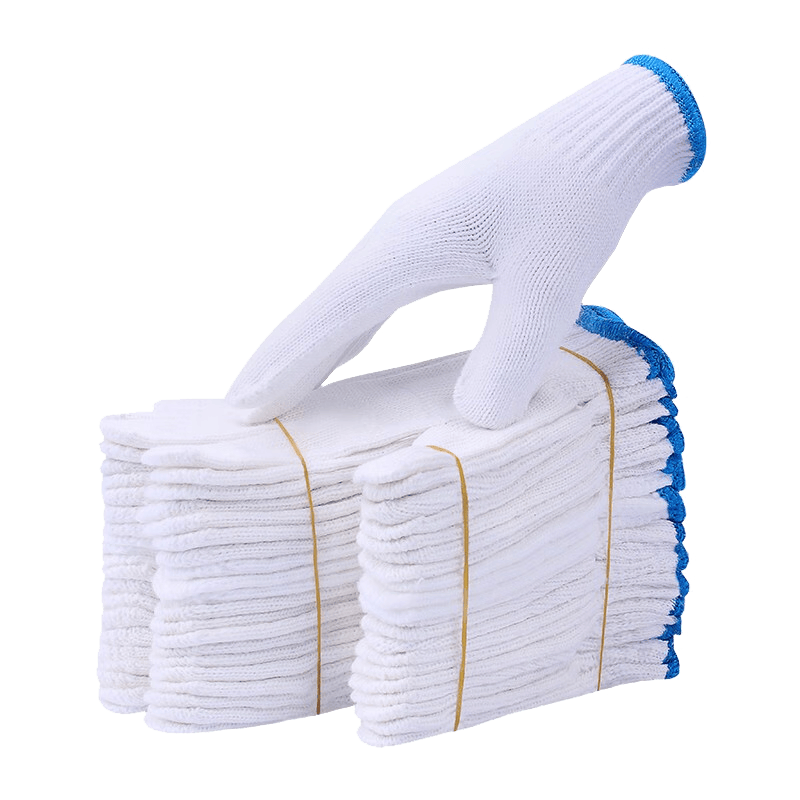 Helpershi Cotton Yarn Work Gloves 30 Pairs/Pack White Thickened Anti-Slip Wear-Resistant Breathable Blue Edge for Construction Work Protection