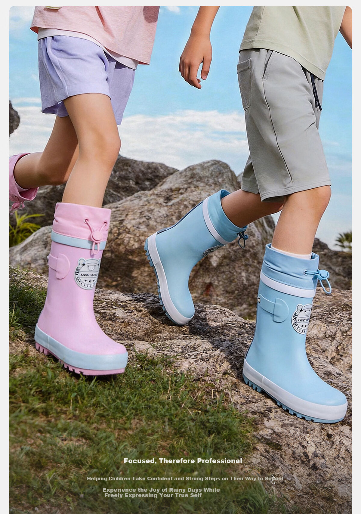 Sweet Baby Kids Rain Boots Boys 7-12 Years Old School Use JD Self-operated Non-slip Durable Rubber Rain Shoes 4