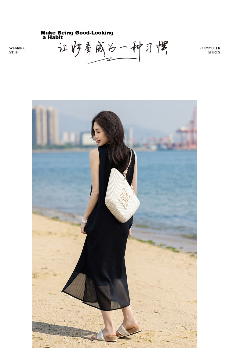 Demana Elegant Goddess Summer French Vacation Style Petal Collar Sleeveless A-Line Slim Dress for Petite Women 10
