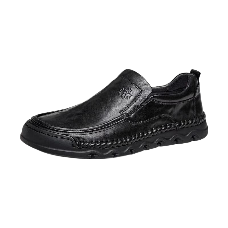 CAMEL Leather Shoes for Men, Casual Business Cowhide Soft-Soled Dad Shoes Slip-On Men's Shoes P15A297013 Black Size 40
