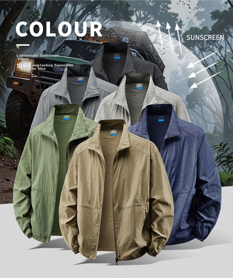 TUCANO Men's Summer Ice Silk Sun Protection Jacket Breathable Thin Stand Collar Quick-Dry Outerwear Light Gray 2XL 4