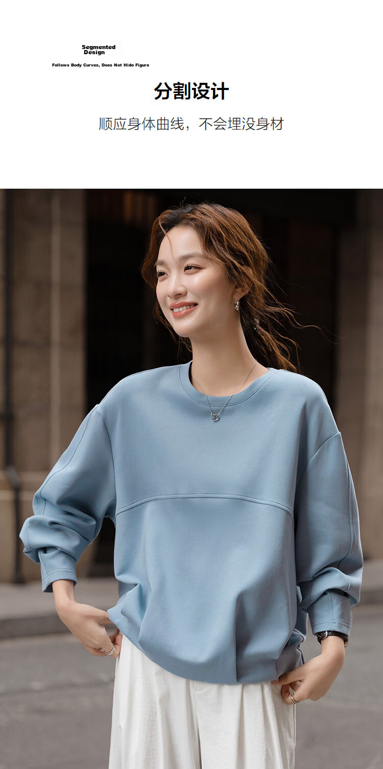 Demana Soft Air Layer Spring Elegant Crew Neck Design Segmented Pleated Wide Shoulder Petite Women's Sweatshirt 6