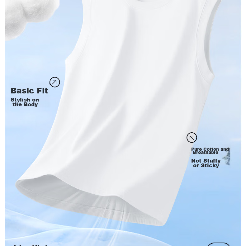 MINISO Men's Summer New Youth American Casual Vest Sports Pure Cotton Sleeveless T-Shirt Light Gray L 7