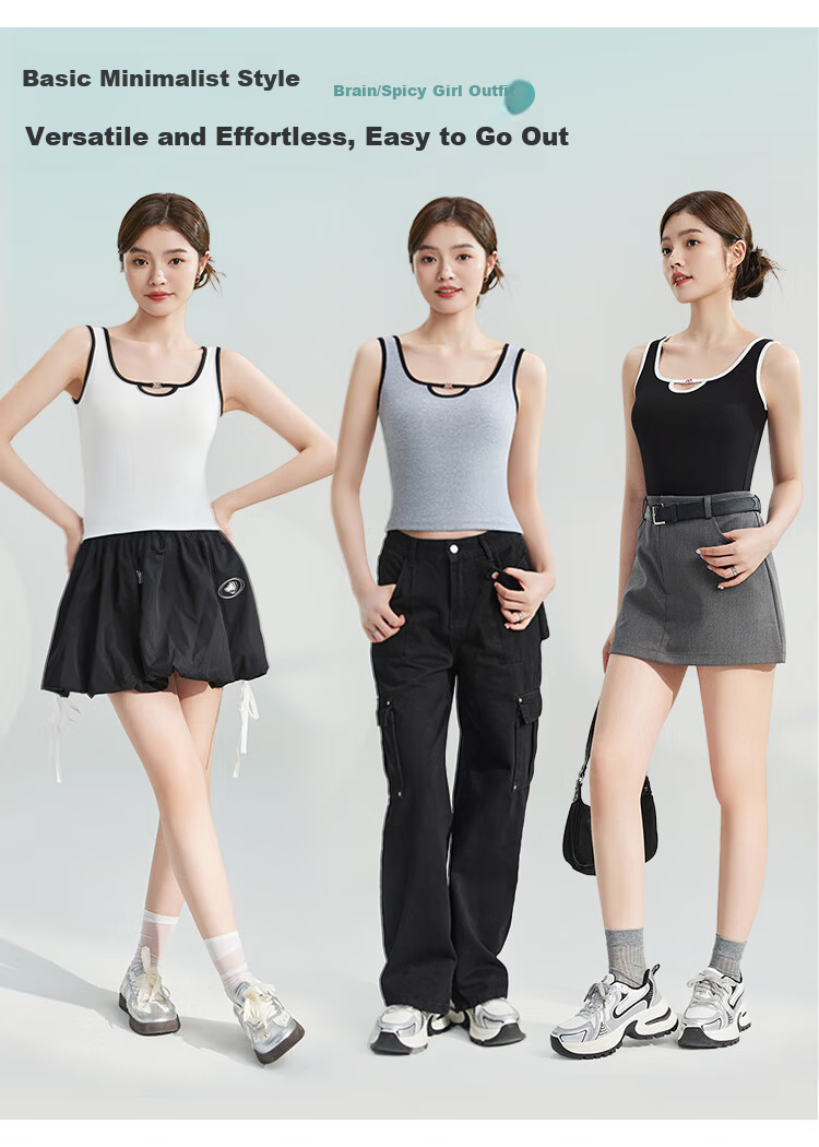 MiiOW Women's Camisole Vest [Side Coverage Anti-Exposure] Autumn Black and White Color Block Hollow Design Outerwear Base Shirt 9