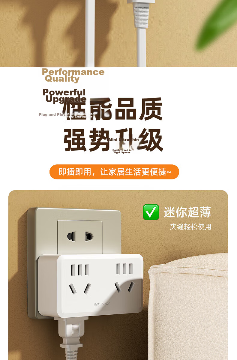 Cici Model 86 Wall Adapter Plug/Socket/Power Converter/Wireless Adapter/One-to-Multiple Plug/One-to-Four Socket for Home Bedroom Kitchen CC-H25 2