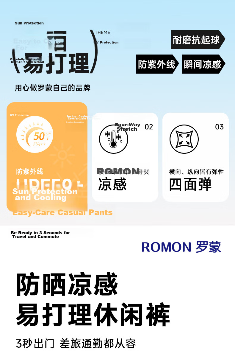Romon High Elastic Wrinkle-Resistant Men's Summer Business New Ice Silk Thin High-End Straight-Leg Suit Casual Pants 1