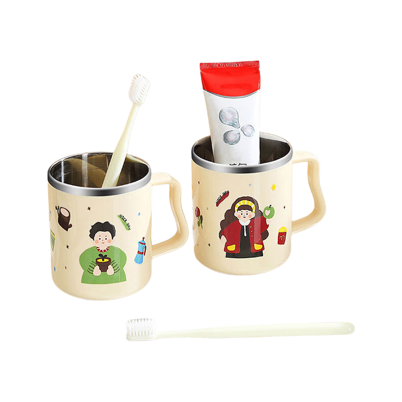 HOUYA 304 Stainless Steel Mouthwash Cup Male Pattern Couple Toothbrush Cup Bathroom Rinse Cup Tooth Container