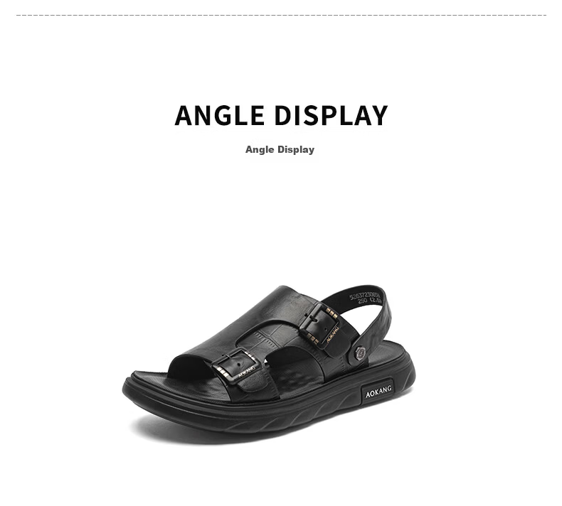 Aokang First Layer Cowhide Men's 2026 New Summer Breathable Leather Sandals Black Size 41 14