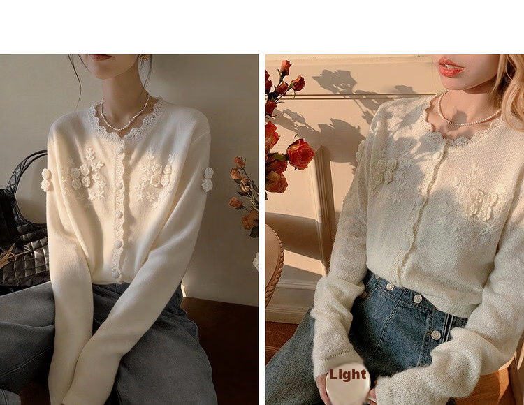 MT [Qiju Yunxu] Spring Gentle Style 3D Crochet Cardigan with Decorative Edging Soft Knit Women's Top 11