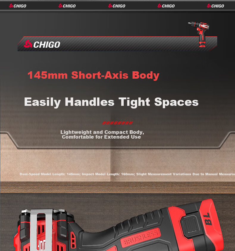 CHIGO 18V Brushless Hammer Drill Compact Cordless Electric Screwdriver Multi-Function Impact Drill 13