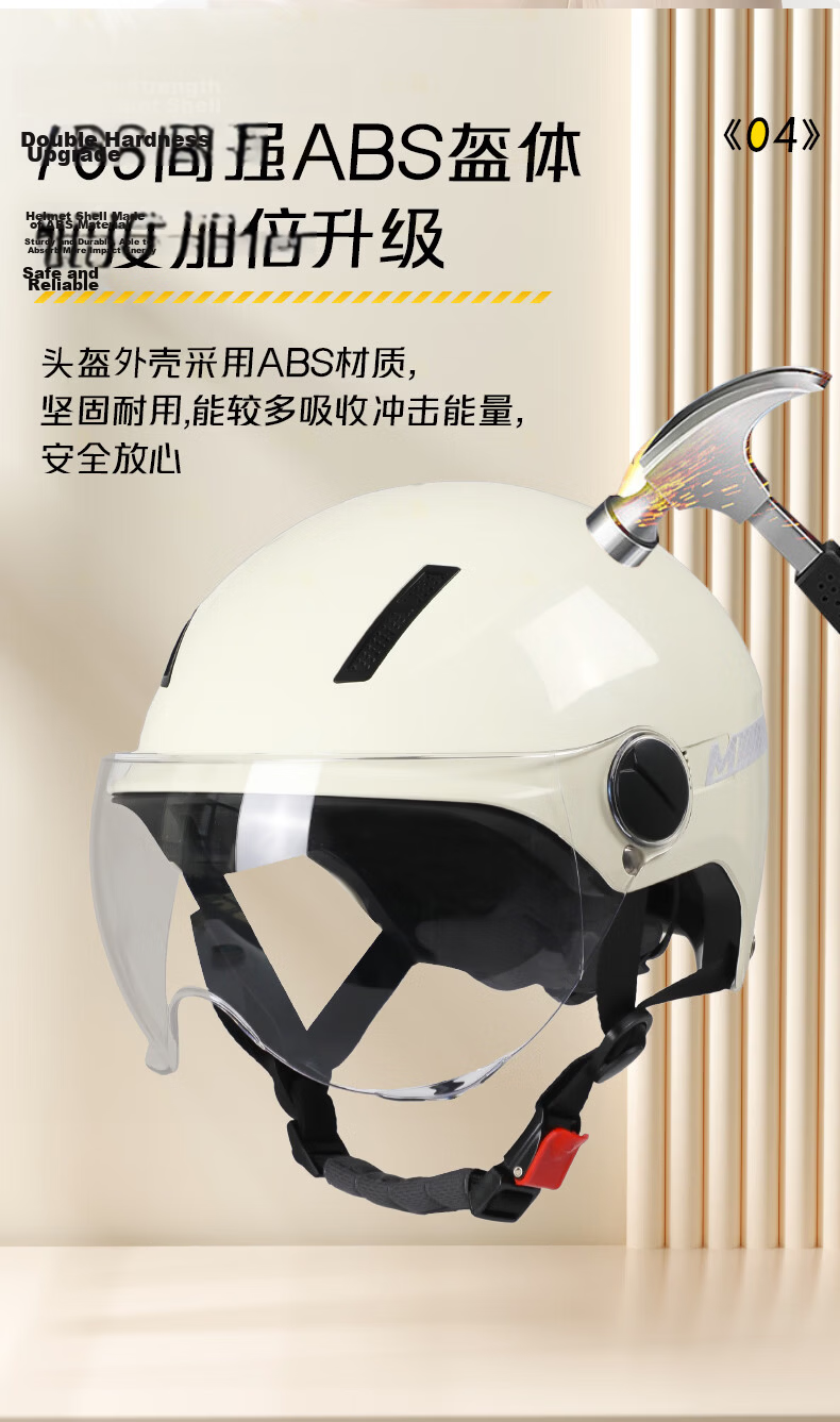 MYARMOR Helmet Electric Vehicle New National Standard 3C Certified Class A Motorcycle Summer Half Helmet Unisex Lightweight Breathable Electric Bike Safety Helmet Khaki White Short Visor (One Size) 54 8