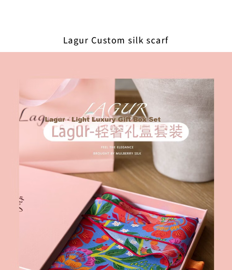 Lagur Rich Eternal 100% Mulberry Silk Original Illustration Scarf Triangle Silk Neck Scarf Gift for Mom Camellia Red 8