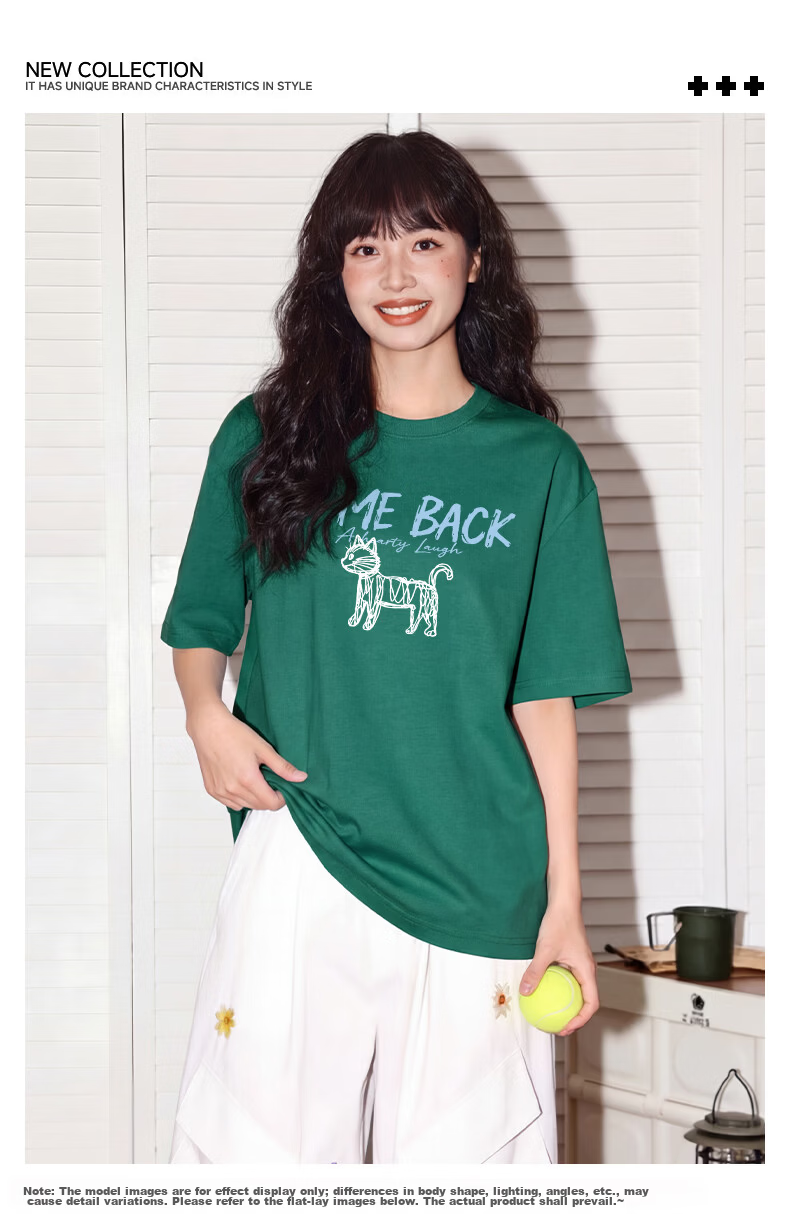 TonLion Women's Pure Cotton Short Sleeve Summer New Round Neck Loose T-Shirt Trendy Cartoon Anime Design Top 2