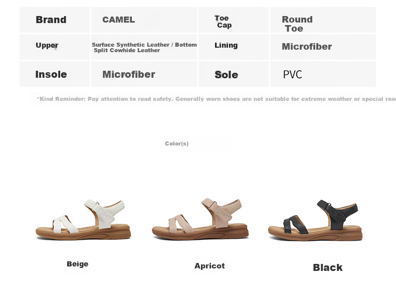 CAMEL Women's Sandals Relaxed Breathable Versatile Beach Casual Shoes L26M504059 Beige Size 37 14