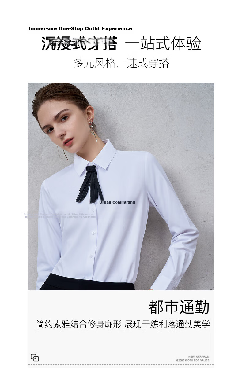 G2000 Women's Long Sleeve Commuter Shirt with Bow Tie, Cotton Comfort, All-Season, Mall Style 3
