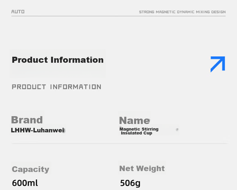 LHHW Luhanwei Magnetic Insulated Stirring Cup Stainless Steel Protein Powder Automatic Shaker Sports Water Bottle Power Black 18