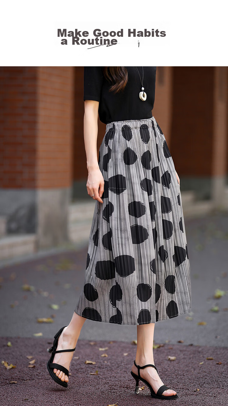 Demana Vintage Overture Spring Elastic Waist Polka Dot Print Balloon Lantern Irregular Pleated Women's Skirt 1