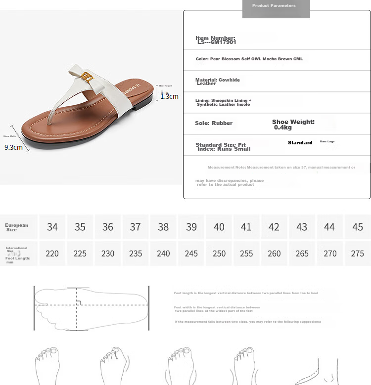 Le Saunda Fashion Genuine Leather Low Heel Outdoor Toe-Post Flip Flops 6M17901 Pear Blossom White OWL 38 16