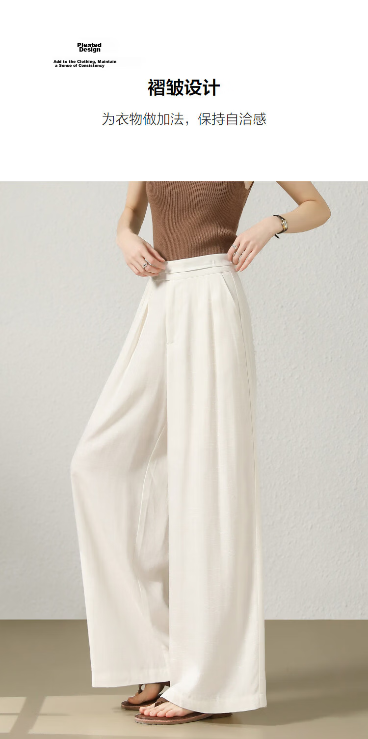 Demana Linen Lyocell Blend Spring Pleated Double-Breasted Wide-Leg Loose Slimming Women's Casual Pants Premium Feel 7