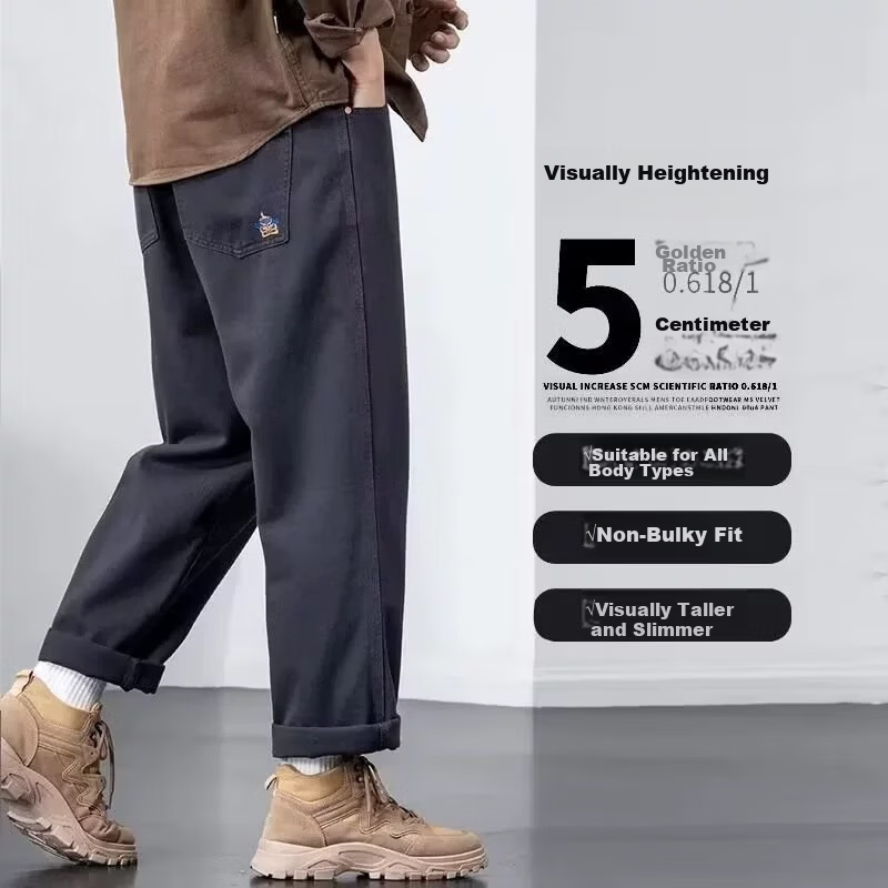 LangSha Men's Work Pants Loose Fit American Vintage Fashion Straight Leg Trendy Casual Versatile Long Pants 3