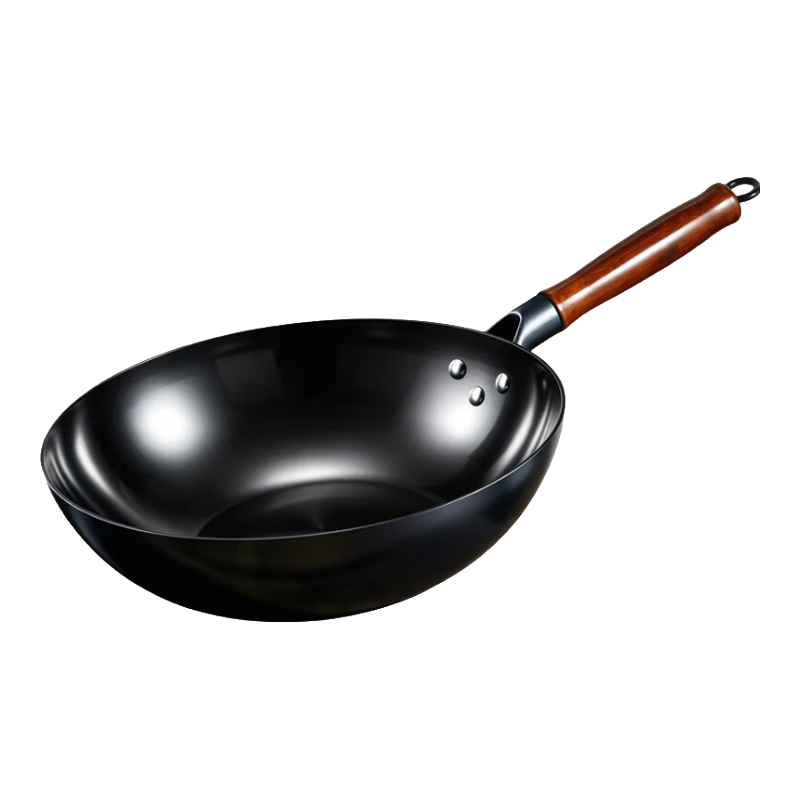 Mengchuang Iron Wok Non-Coated Household Cast Iron Stir Fry Pan Healthy Non-Stick Compatible with Induction Cooker and Gas Stove Pre-Seasoned