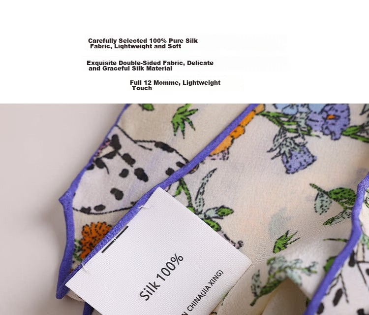 Lagur "French Wonderland" 100% Mulberry Silk Small Scarf 12 Momme Silk Triangle Neck Scarf Spring Autumn Cream Yellow 10