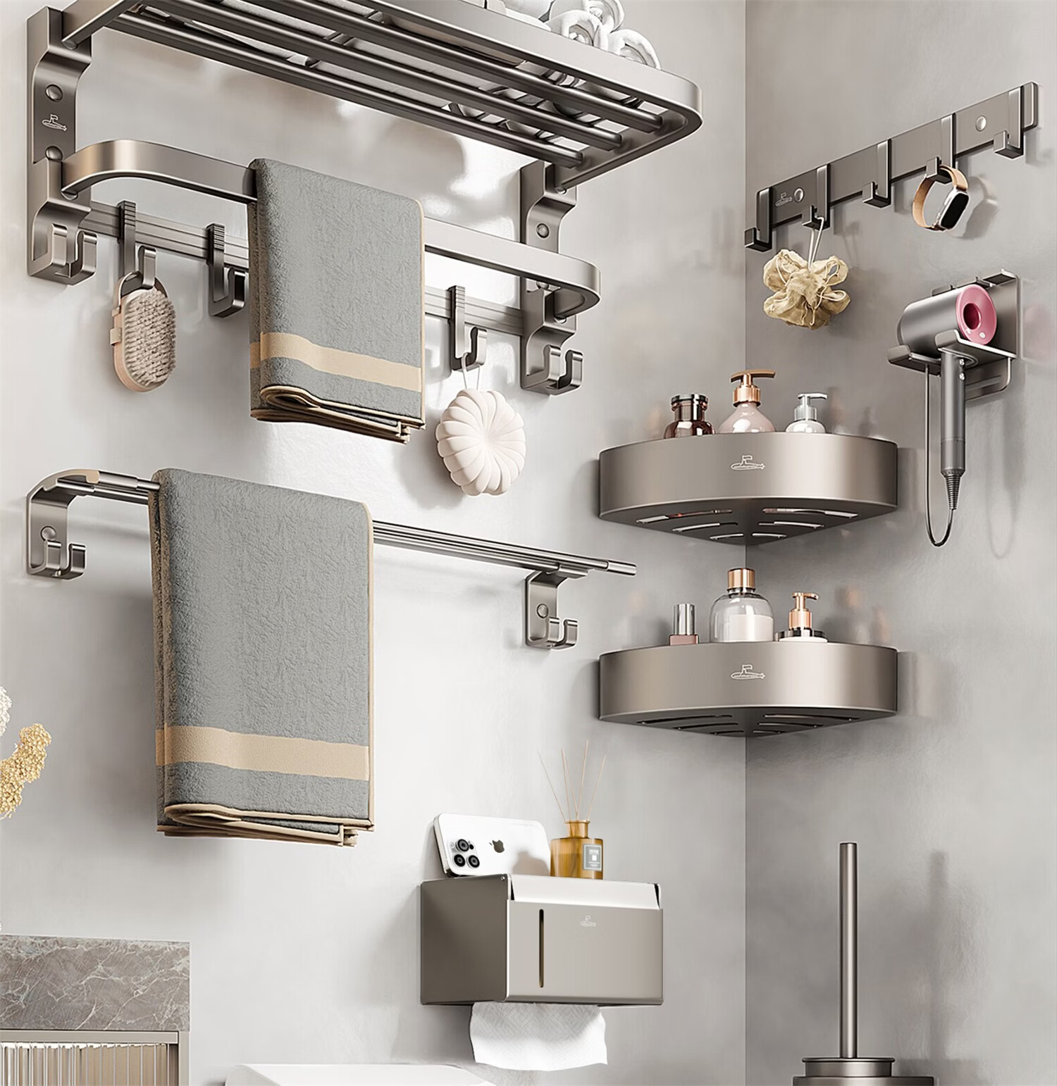 Submarine No-Drill Bathroom Storage Rack Towel Rack Toilet Organizer QST01L0101250G 6