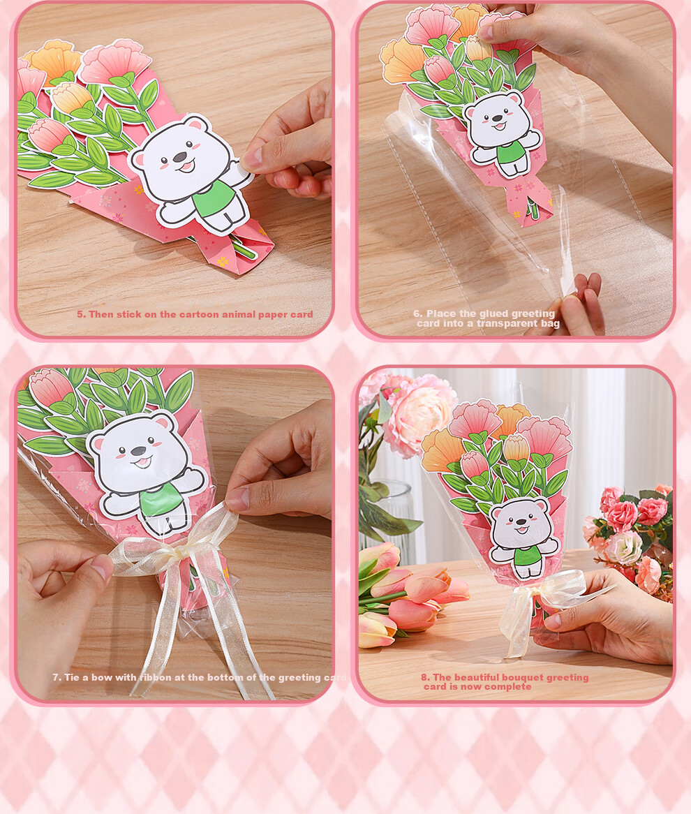 Faramon DIY Creative Bouquet Folding Festival Greeting Card Teacher's Day Kindergarten Primary School Thank You Card Gift Sunflower + Rose + Tulip 7
