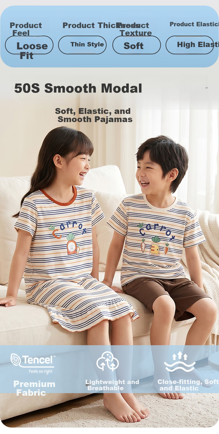 Hodohome Modal Short Sleeve Lightweight Homewear Kids Pajama Set Girls Nightdress Wearable Outdoors 1