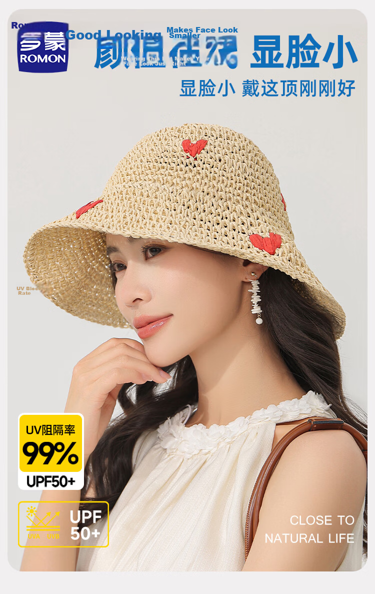 Romon Women's Sun Protection Hat UV Protection Wide Brim Face Covering Beach Straw Sun Hat Fisherman Hat 1