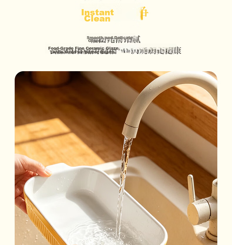 Donlim Ceramic Baking Tray Double-Handle Microwave Oven Plate Thickened Anti-Scald Dinner Plate 650mL 9