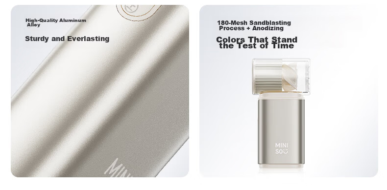 MINISO Portable Handheld Mini USB Fan Semiconductor Cooling Small Personal Fan Long Battery Life 3C Certified Quiet Rechargeable High-Speed Powerful Air Conditioner Aluminum Alloy 7