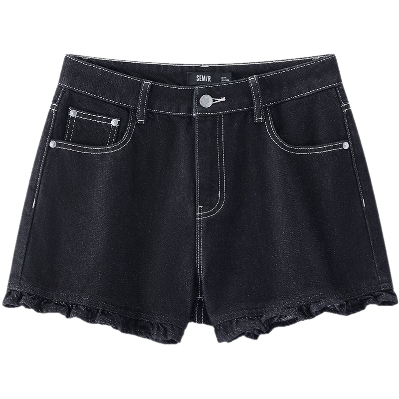 Semir Women's Summer Denim Shorts 2026 Ruffled Hem Sweet Cool A-Line Pants 109326122003