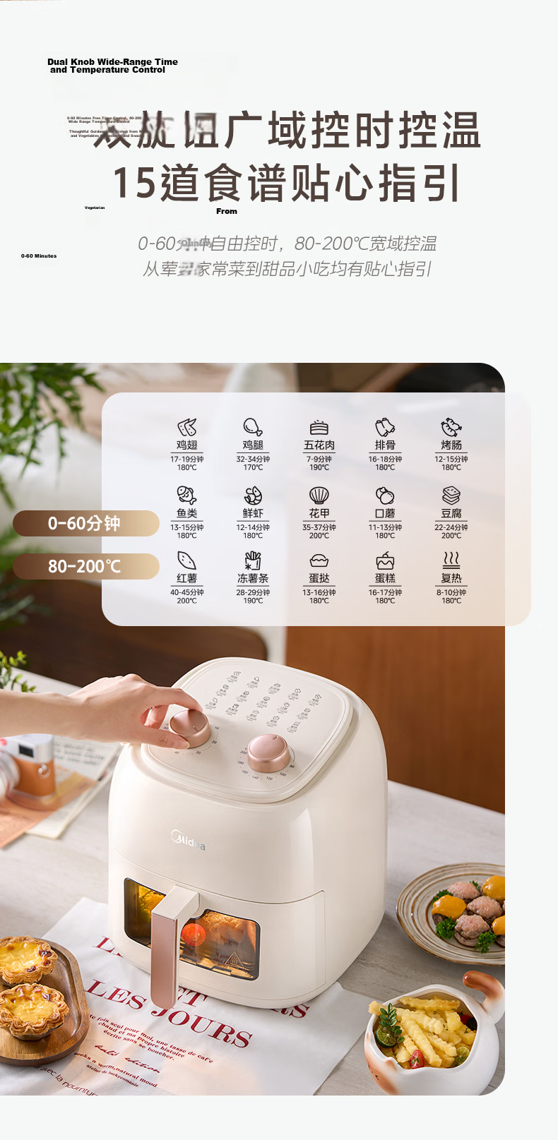 Midea Air Fryer Home Use with Viewing Window, New Model, No Flip Needed, Metal Interior, Steam Tender Fry, Large Capacity, Multifunctional Steam and Bake Combo MF-KZE5385TQ 5