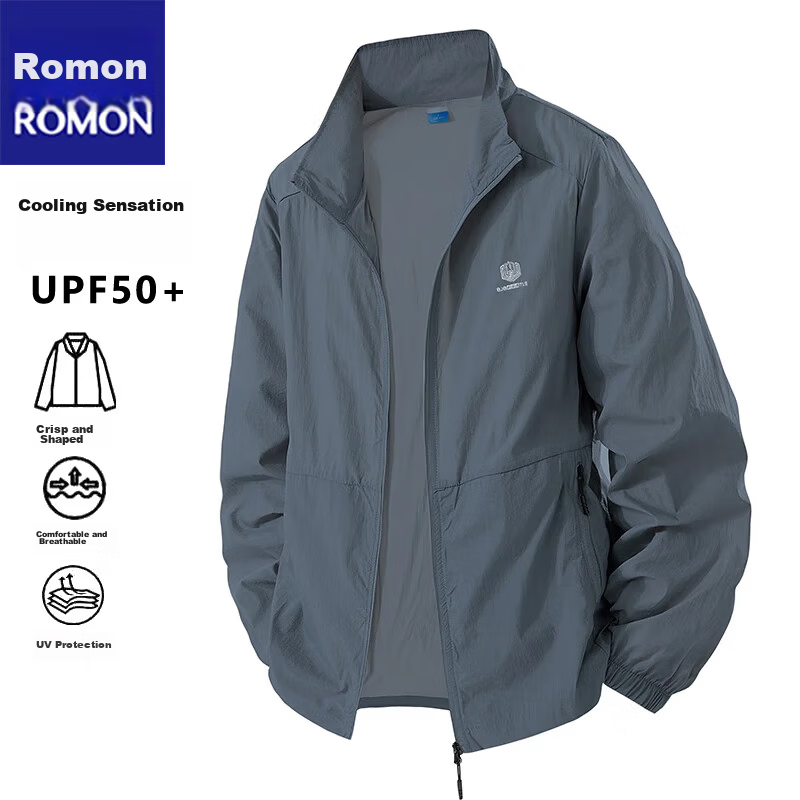 ROMON Father's Day Gift Men's Summer Lightweight Breathable Casual Comfortable Quick-Dry Fashion Sun Protection Jacket