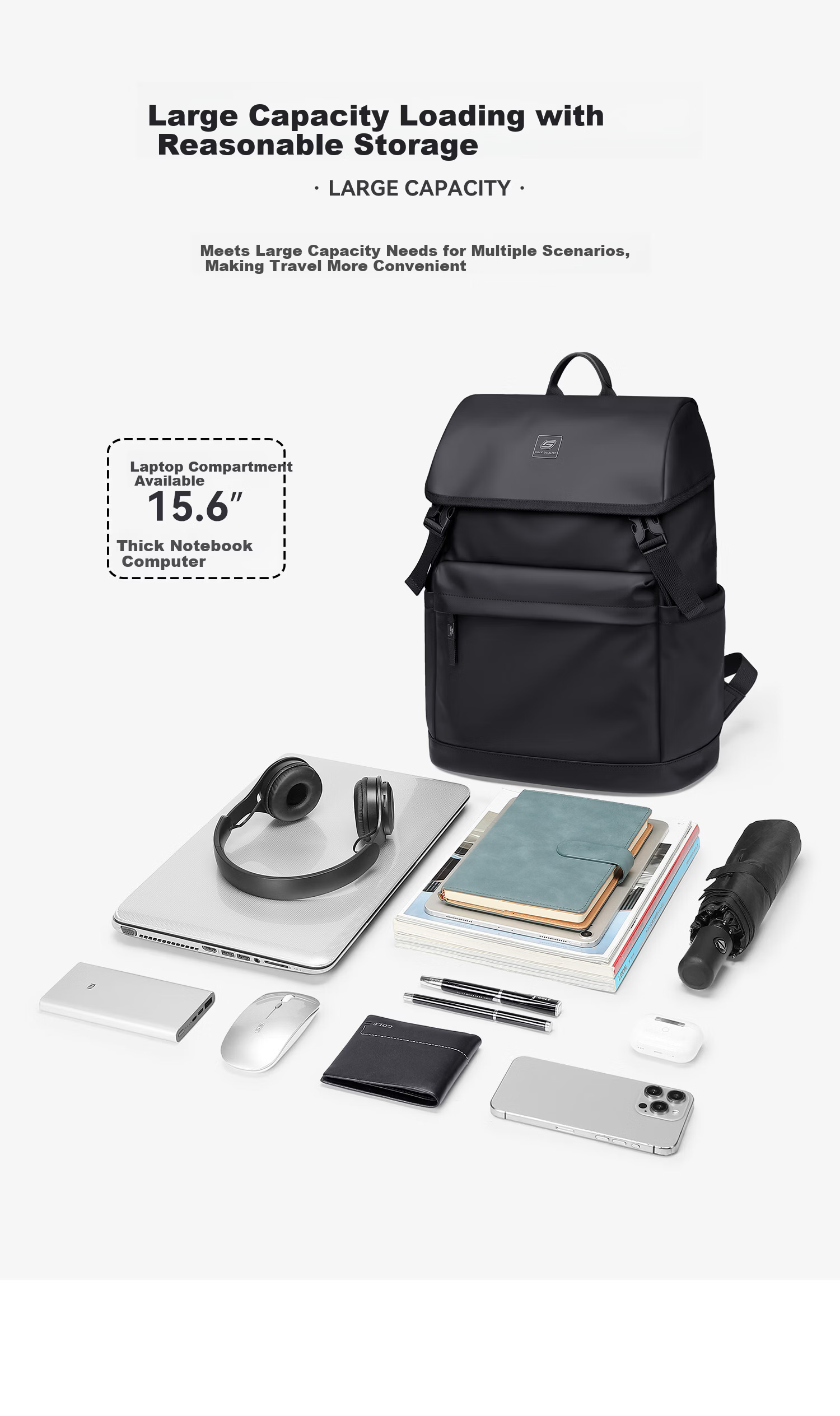 GOLF Men's Travel Backpack 15.6/16 Inch Laptop Bag Student School Backpack Flap Business Commuter Backpack 6
