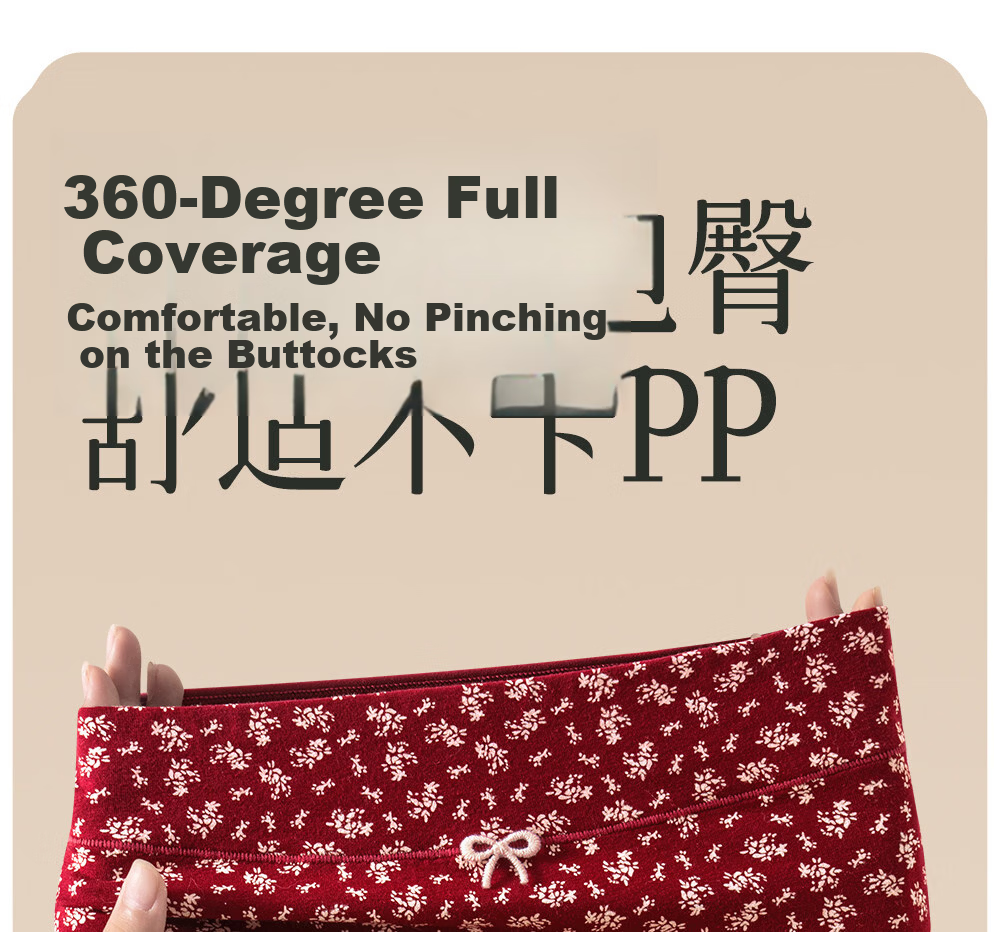 Jindu Women's Red Pure Cotton Class A Boxer Briefs, Girls' 10A Antibacterial Full Cotton Extended Crotch Four-Point Shorts 15