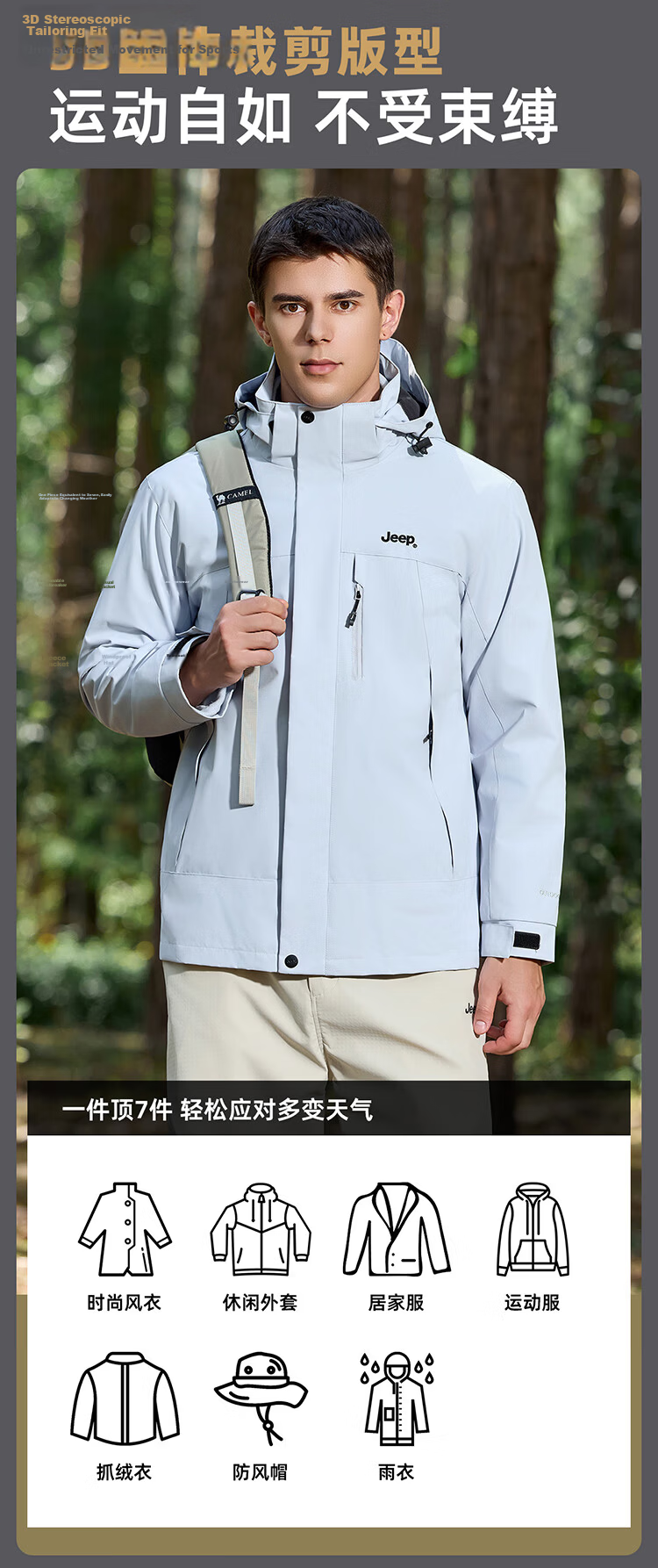 JEEP Men's 3-in-1 Fleece Two-Piece Warm Waterproof Jacket Advanced Black (Fleece) 3XL 11