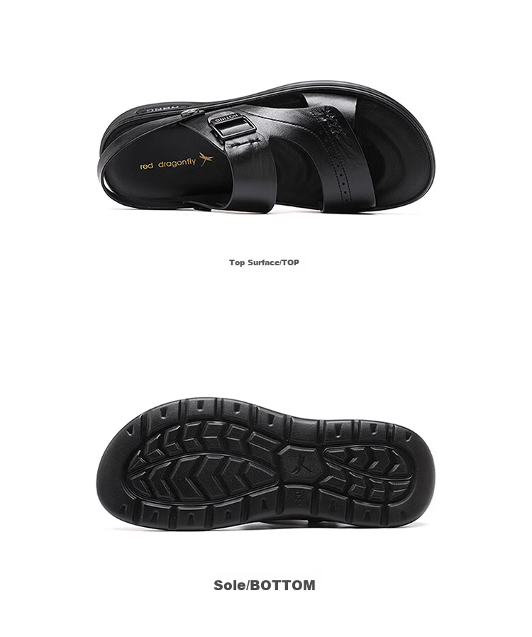 Red Dragonfly Men's Leather Fashion Casual Sandals Lightweight Soft Sole Dual-Wear Driving Beach Shoes WTT261141 Black Size 43 13