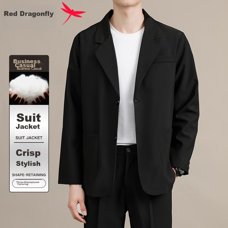 RED DRAGONFLY Men's Business Commuter Suit Jacket High Elastic Comfortable Versatile Simple Lapel Formal Blazer Black M