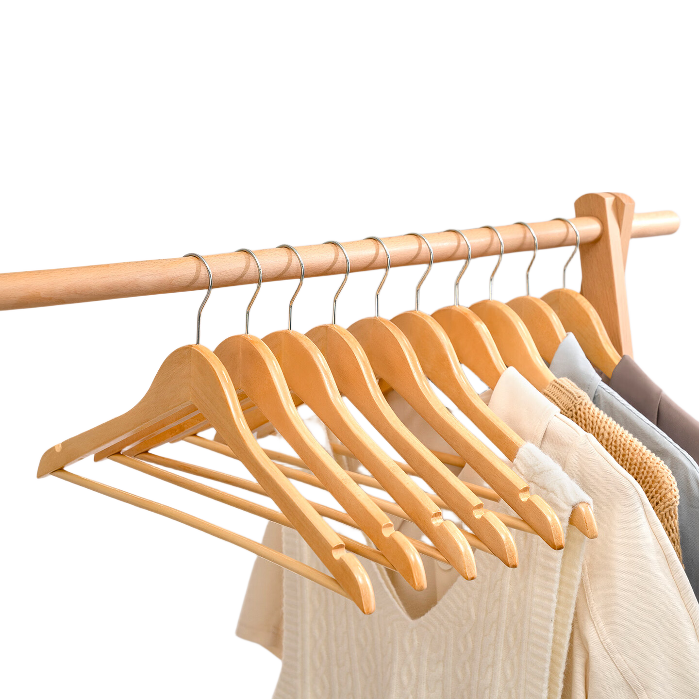 JEKO&JEKO Solid Wood Hangers, Wide Shoulder, Non-Slip, Seamless, for Wardrobe Use, 45cm, 10 Pieces