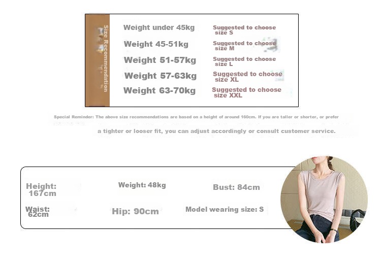 Modal Women's Tank Top Summer Sleeveless T-Shirt Basic Innerwear High-End Thin Vest M 5