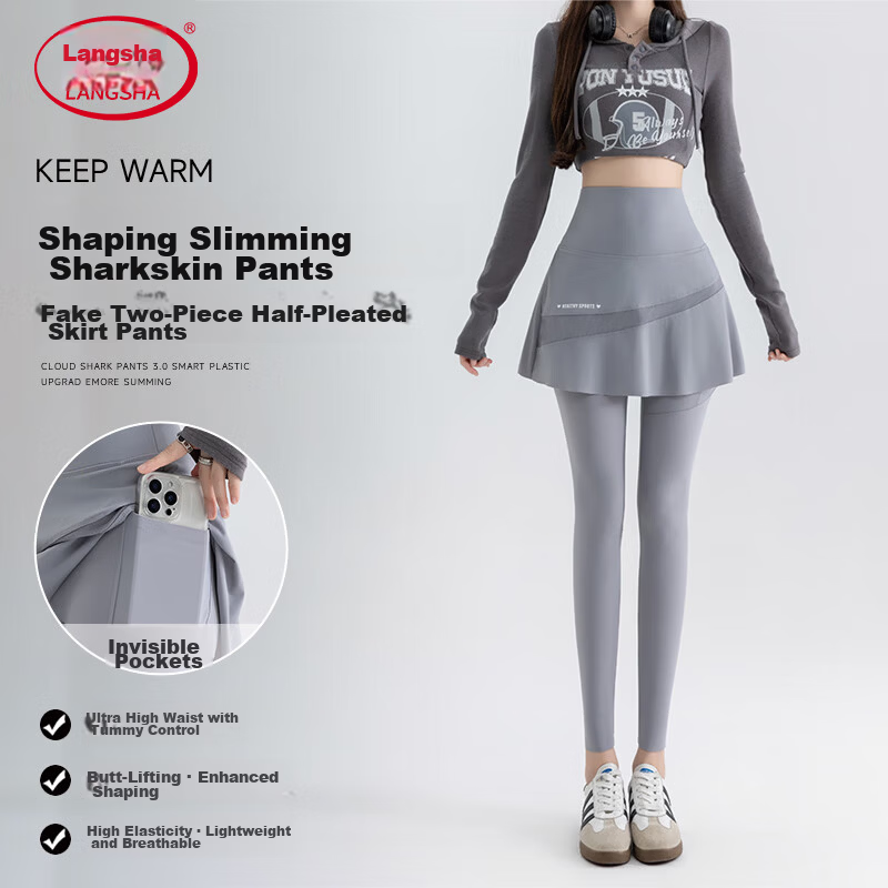 Langsha Shark Skirt Yoga Pants for Women Summer Thin Slim Fit Fake Two-Piece Fitness Sports Integrated Skirt Pants