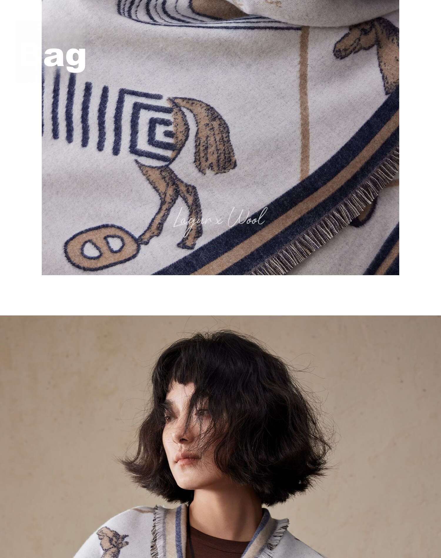 Lagur Minimalist Horse Fine Wool Blend Triangle Scarf Air Conditioning Room Shawl Versatile Women's Neck Warmer Minimalist Beige 27