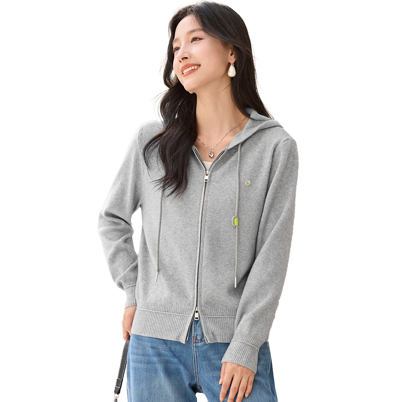 Chushen Women's Spring and Autumn Short Jacket Fashion Hooded Casual Knit Cardigan Sweater S53D095