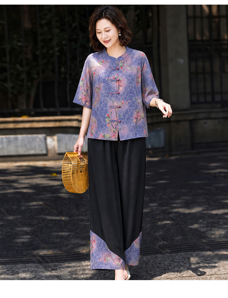 Fengxiao Middle-Aged Women's Summer Set 50-60 Years Elegant Mom Outfit 2026 New Noble Lady Short Sleeve National Style 12