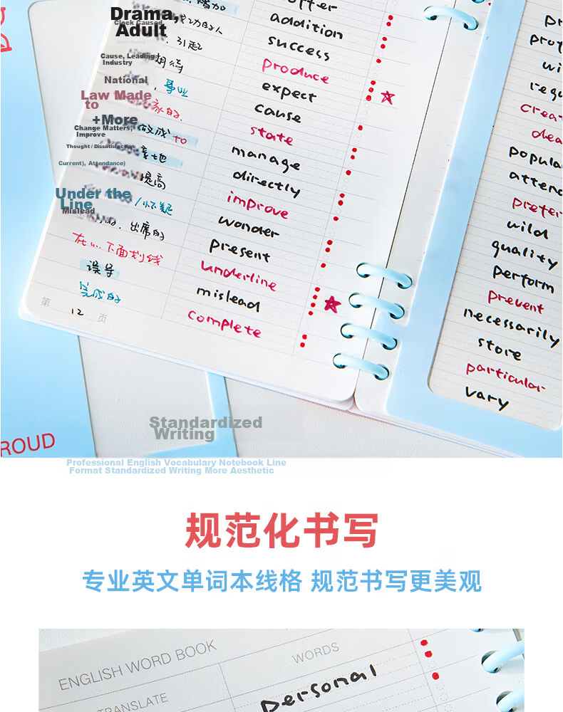 Class 3-2 Efficient Vocabulary Notebook Portable High School Pocket Word Memorization Book Ebbinghaus Sticky Notes Efficient Blue 9