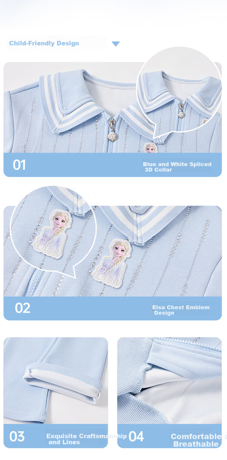 Disney Elsa Girls' Spring and Autumn 2026 New Stylish Casual Cardigan Top and Pants Two-Piece Set 3